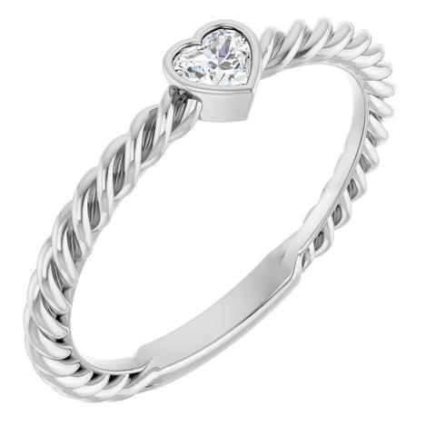 Sterling Silver Genuine Diamond Heart Rope Ring