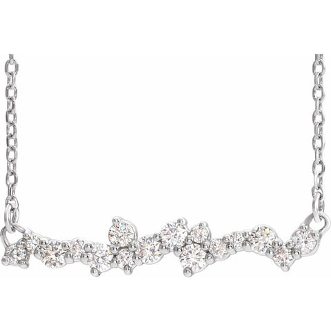Sterling Silver Genuine Diamond Scattered Bar Necklace