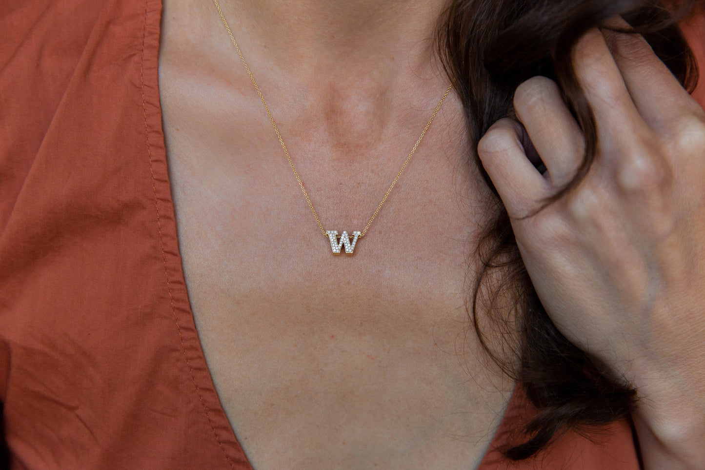 UW Gold Diamond Micropavé Block Pendant