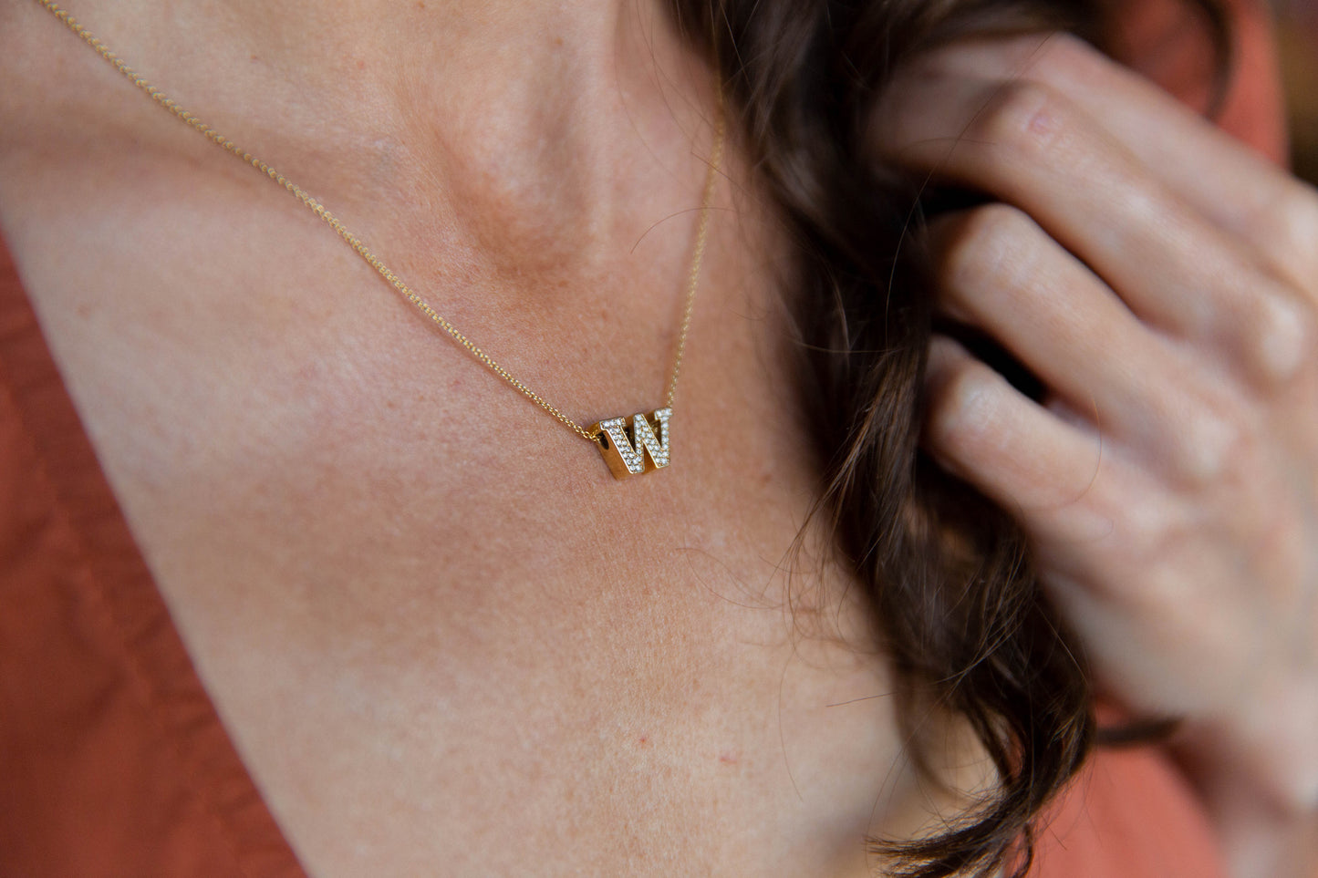 UW Gold Diamond Micropavé Block Pendant