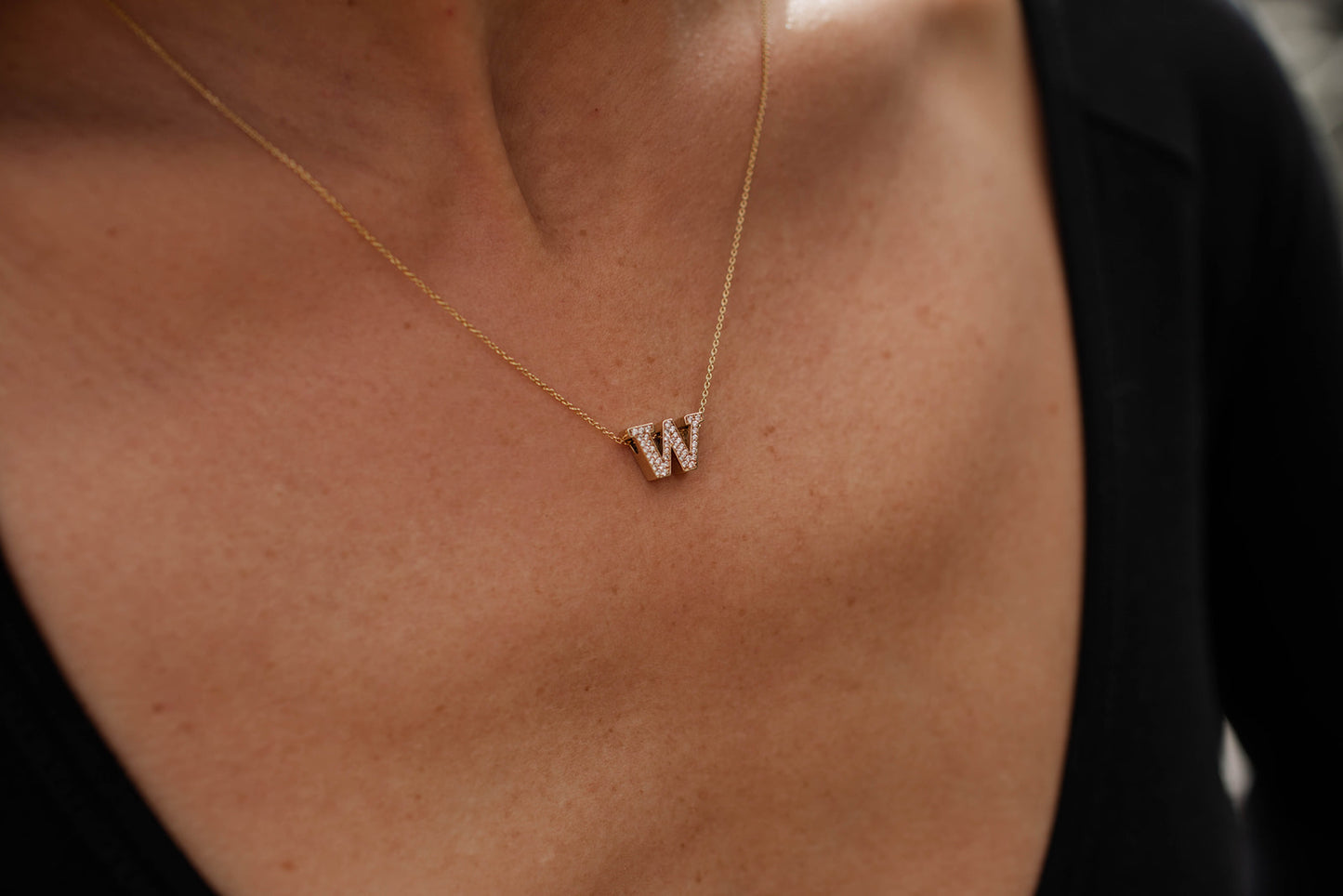 UW Gold Diamond Micropavé Block Pendant