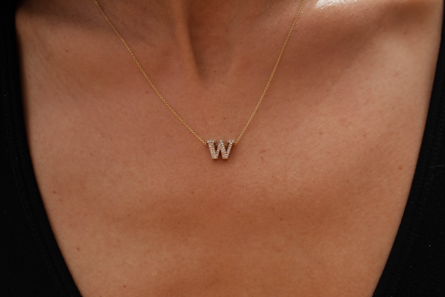 UW Gold Diamond Micropavé Block Pendant