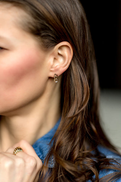 14K Gold Curb Chain Link Earrings