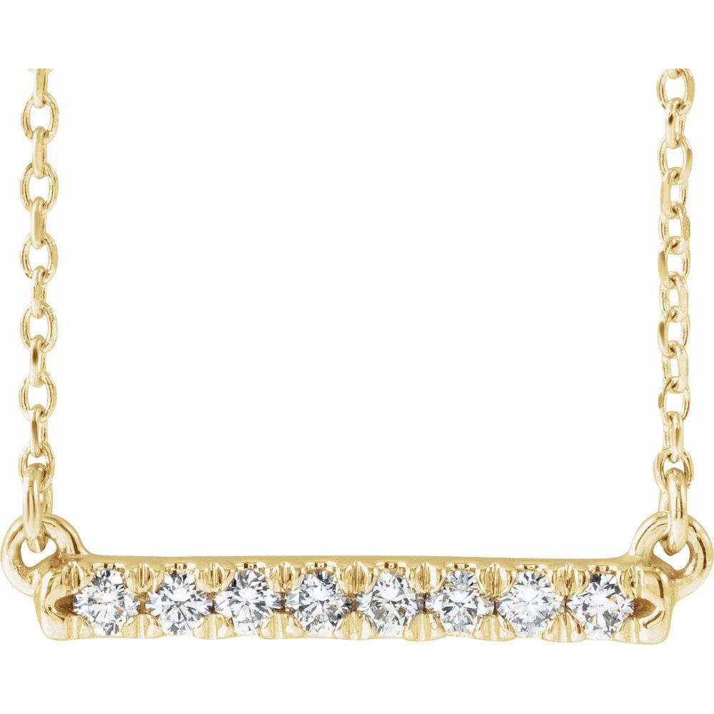 14K Gold Genuine Diamond French-Set Bar Necklace