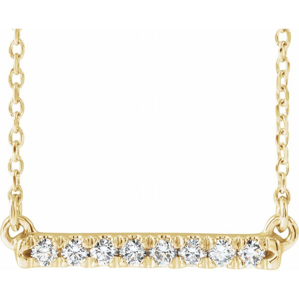 14K Gold Genuine Diamond French-Set Bar Necklace