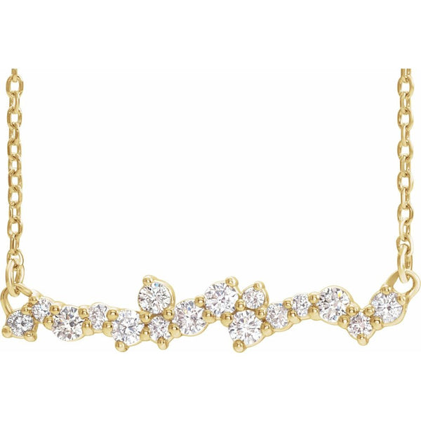 14K Yellow Gold Genuine Diamond Scattered Bar Necklace