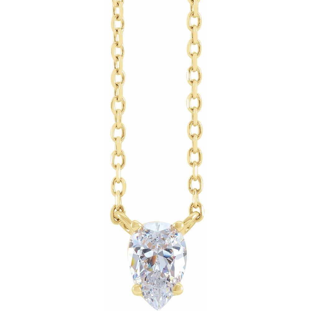 14K Gold Genuine Diamond Pear Solitaire Necklace