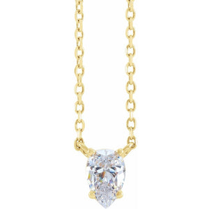 14K Gold Genuine Diamond Pear Solitaire Necklace