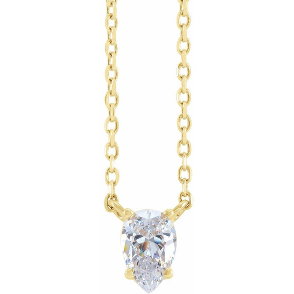14K Gold Genuine Diamond Pear Solitaire Necklace