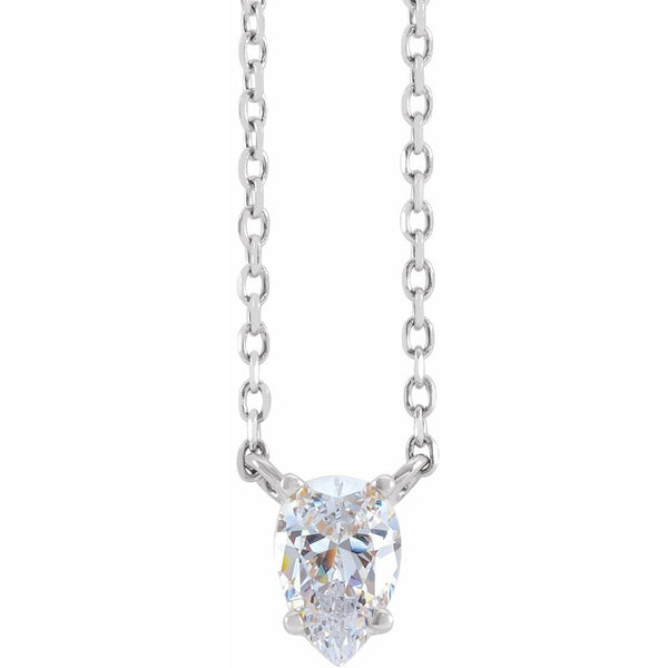 14K Gold Genuine Diamond Pear Solitaire Necklace
