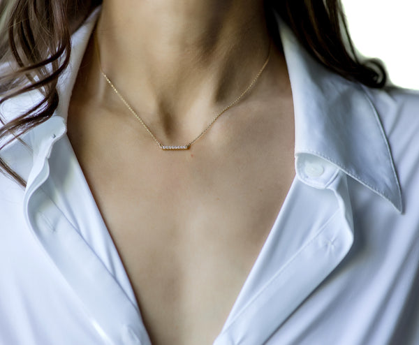 14K Gold Genuine Diamond French-Set Bar Necklace