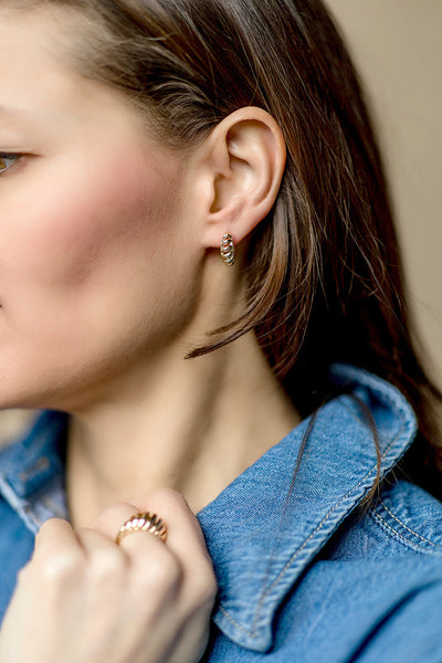14K Yellow Gold Rope Dome Earrings