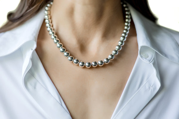 Sterling Silver Hollow Bead Necklace