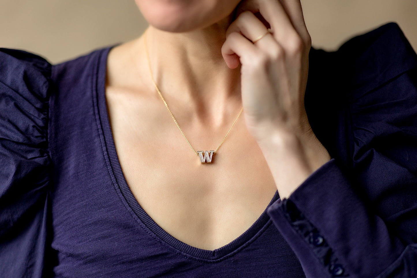 UW Gold Diamond Micropavé Block Pendant