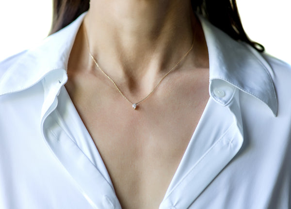 14K Gold Genuine Diamond Pear Solitaire Necklace
