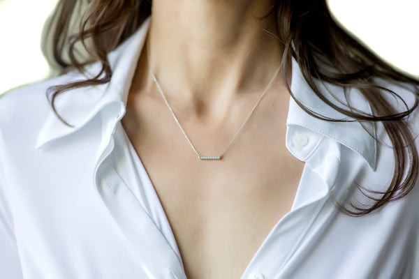 Sterling Silver Genuine Diamond French-Set Bar Necklace