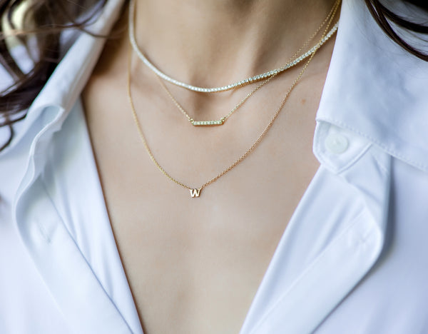 14K Gold Genuine Diamond French-Set Bar Necklace
