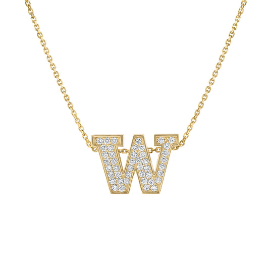 UW Gold Diamond Micropavé Block Pendant