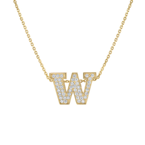 UW Gold and Diamond Micropavé Block Pendant
