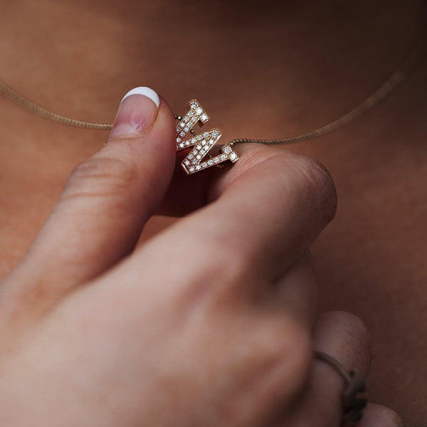 UW Gold and Diamond Micropavé Block Pendant