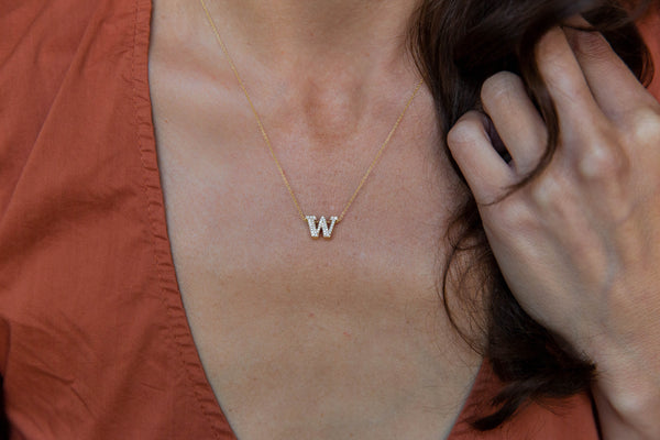 UW Gold and Diamond Micropavé Block Pendant