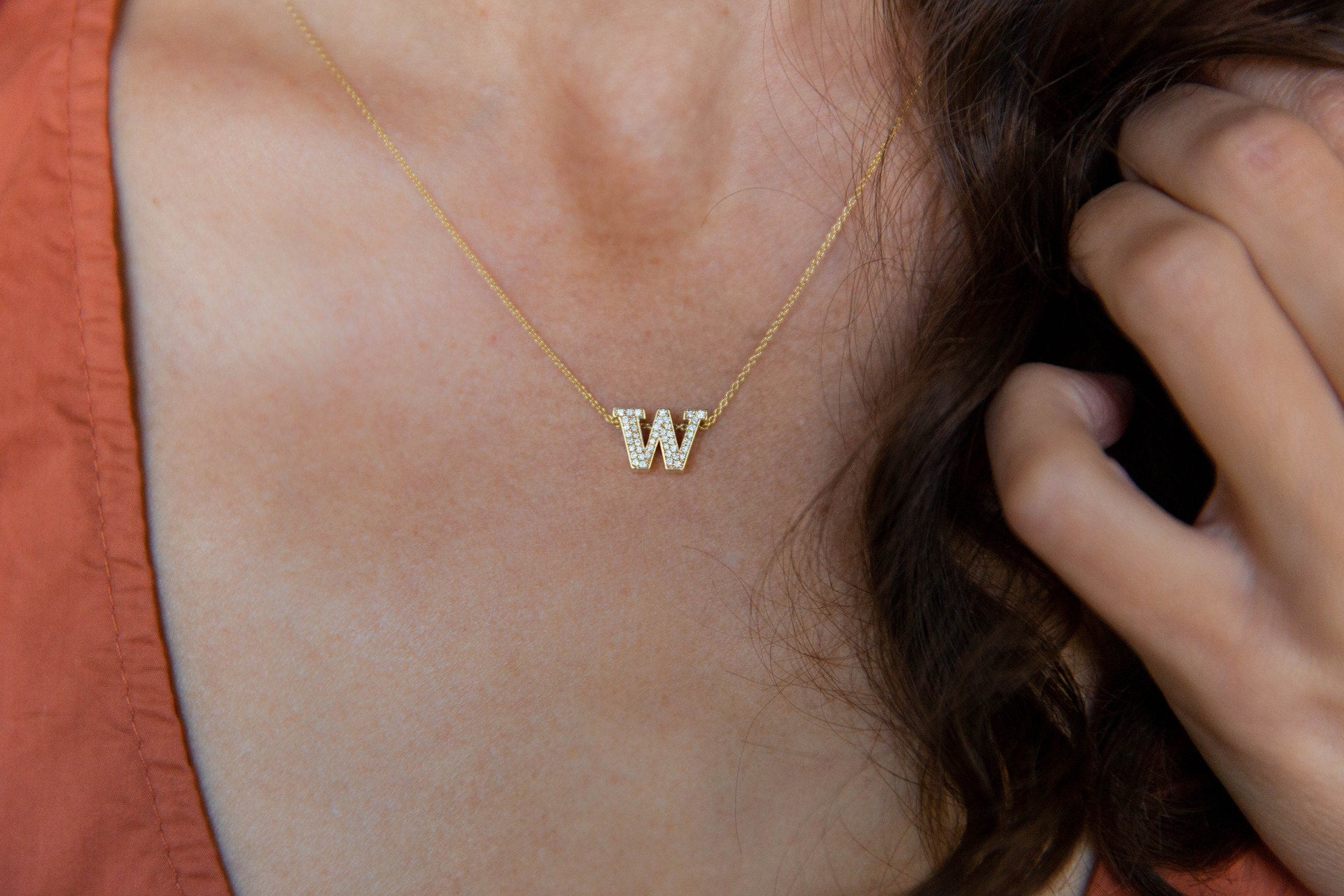UW Gold and Diamond Micropavé Block Pendant