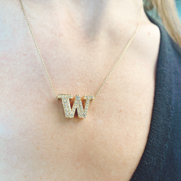 UW Gold and Diamond Micropavé Block Pendant