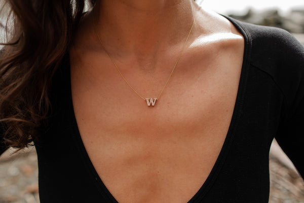 UW Gold and Diamond Micropavé Block Pendant